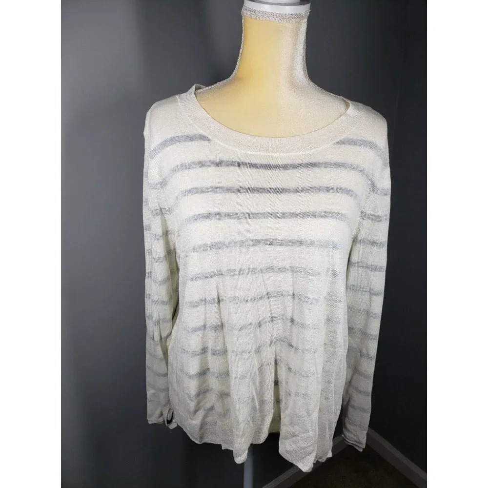 Eileen Fisher Layered Linen Knit Top Asymmetrical Womens Size L.